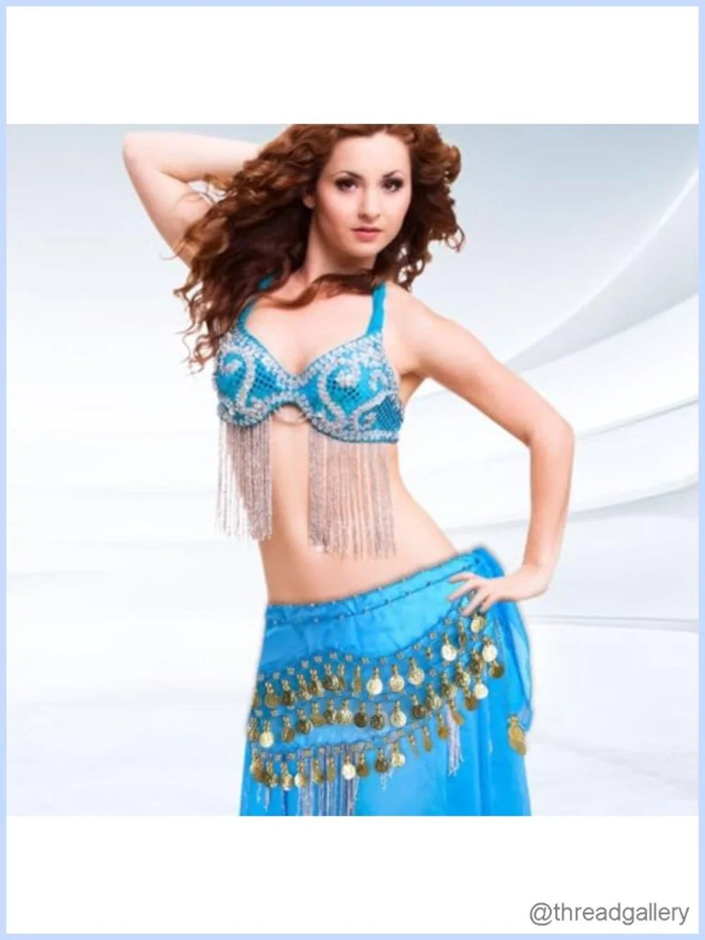 Set of 2 Belly Dance Hip Scarves with Sequin Coins, Lightweight Chiffon,
